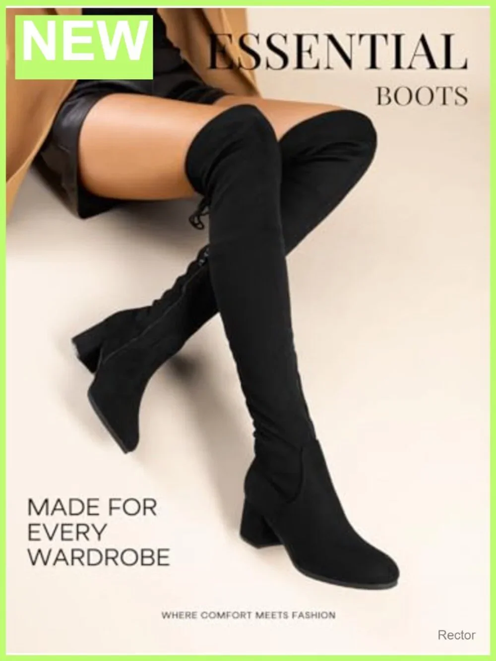 Over The Knee Thigh High Boots Faux Suede Block Heel Round Toe